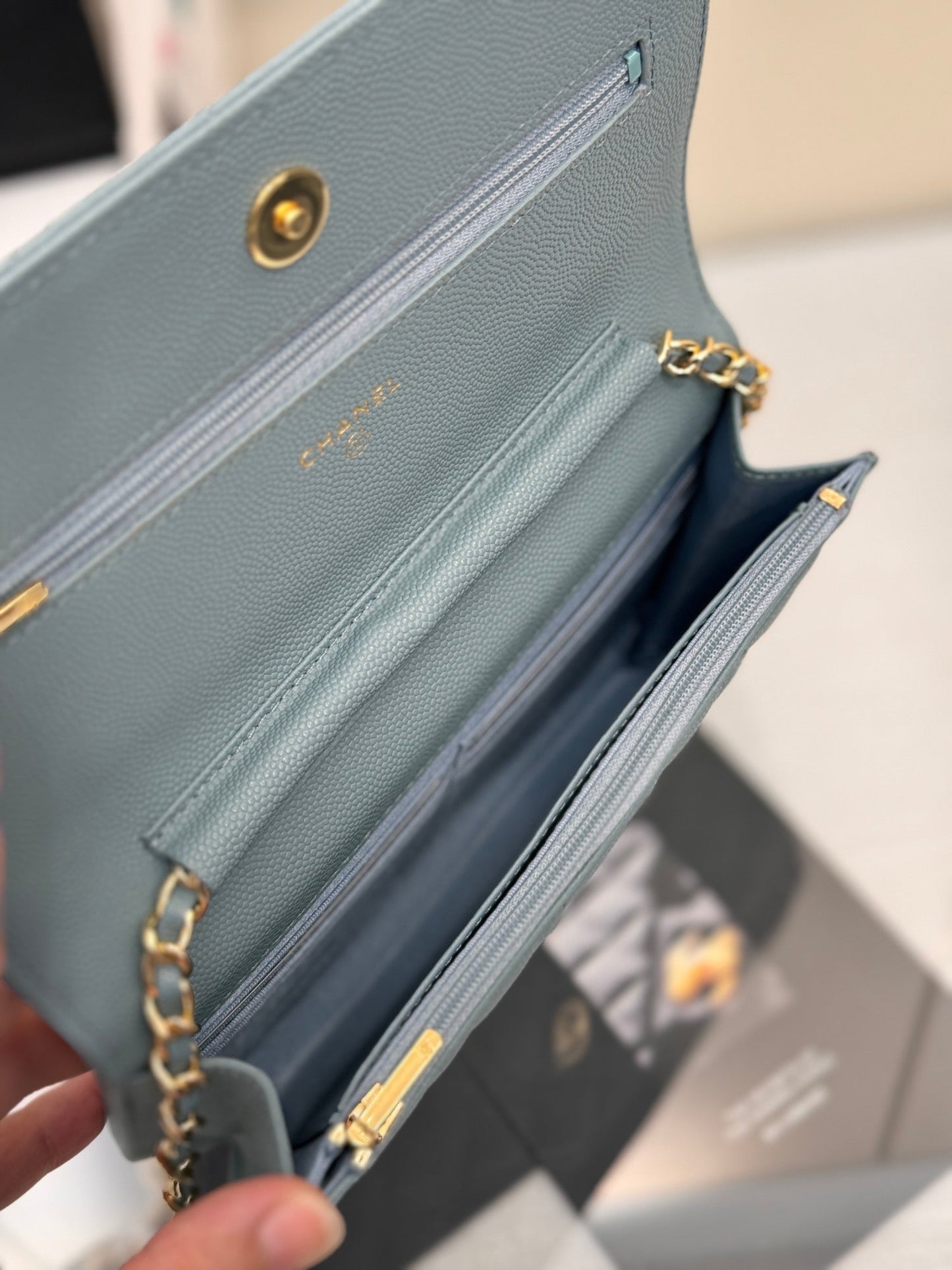 CHANEL WOC 19CM CLOUD BLUE CAVIAR GOLD HARDWARE