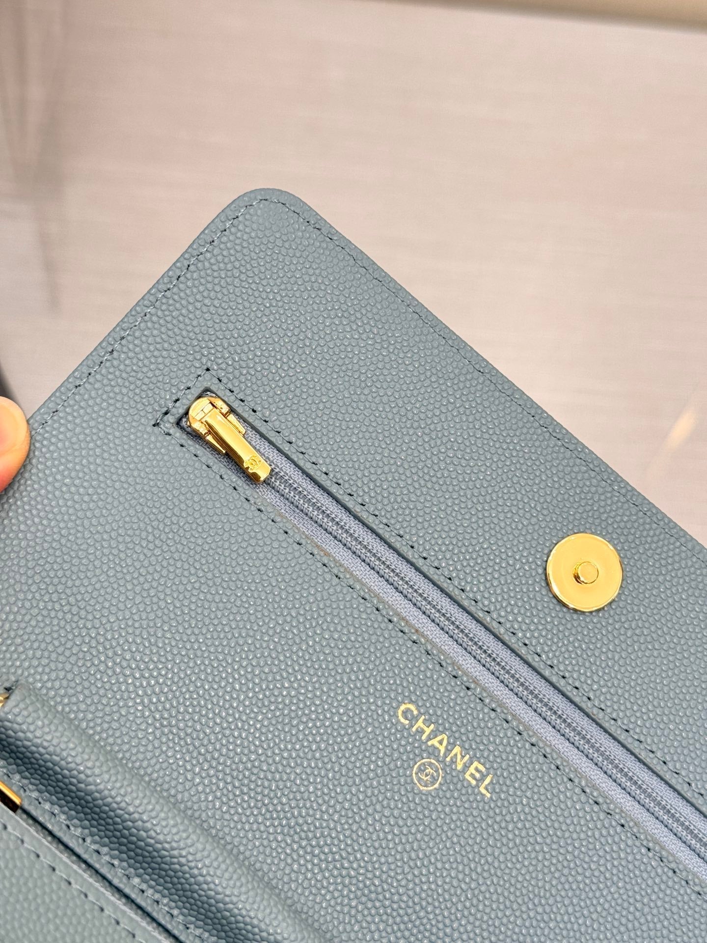 CHANEL WOC 19CM CLOUD BLUE CAVIAR GOLD HARDWARE