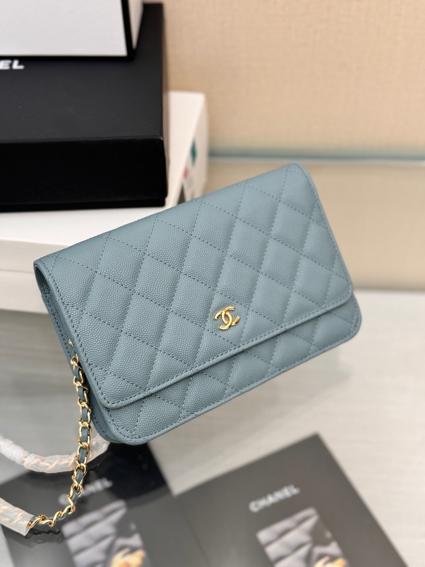 CHANEL WOC 19CM CLOUD BLUE CAVIAR GOLD HARDWARE