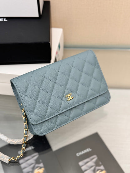 CHANEL WOC 19CM CLOUD BLUE CAVIAR GOLD HARDWARE