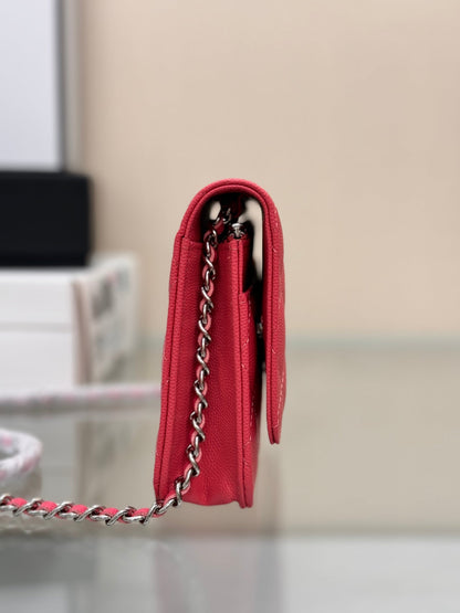CHANEL WOC 19CM RED CAVIAR SILVER HARDWARE