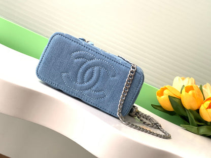 CHANEL 24K Vanity 18cm Blue Denim Silver Hardware