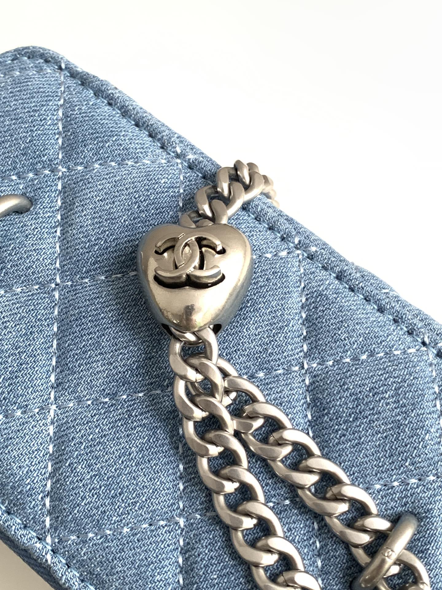 CHANEL 24K Vanity 18cm Blue Denim Silver Hardware