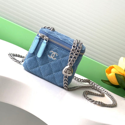 CHANEL 24K Vanity 11cm Blue Denim Silver Hardware