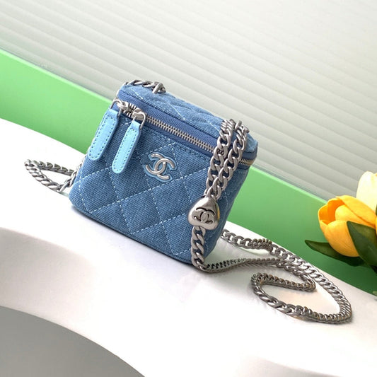CHANEL 24K Vanity 11cm Blue Denim Silver Hardware
