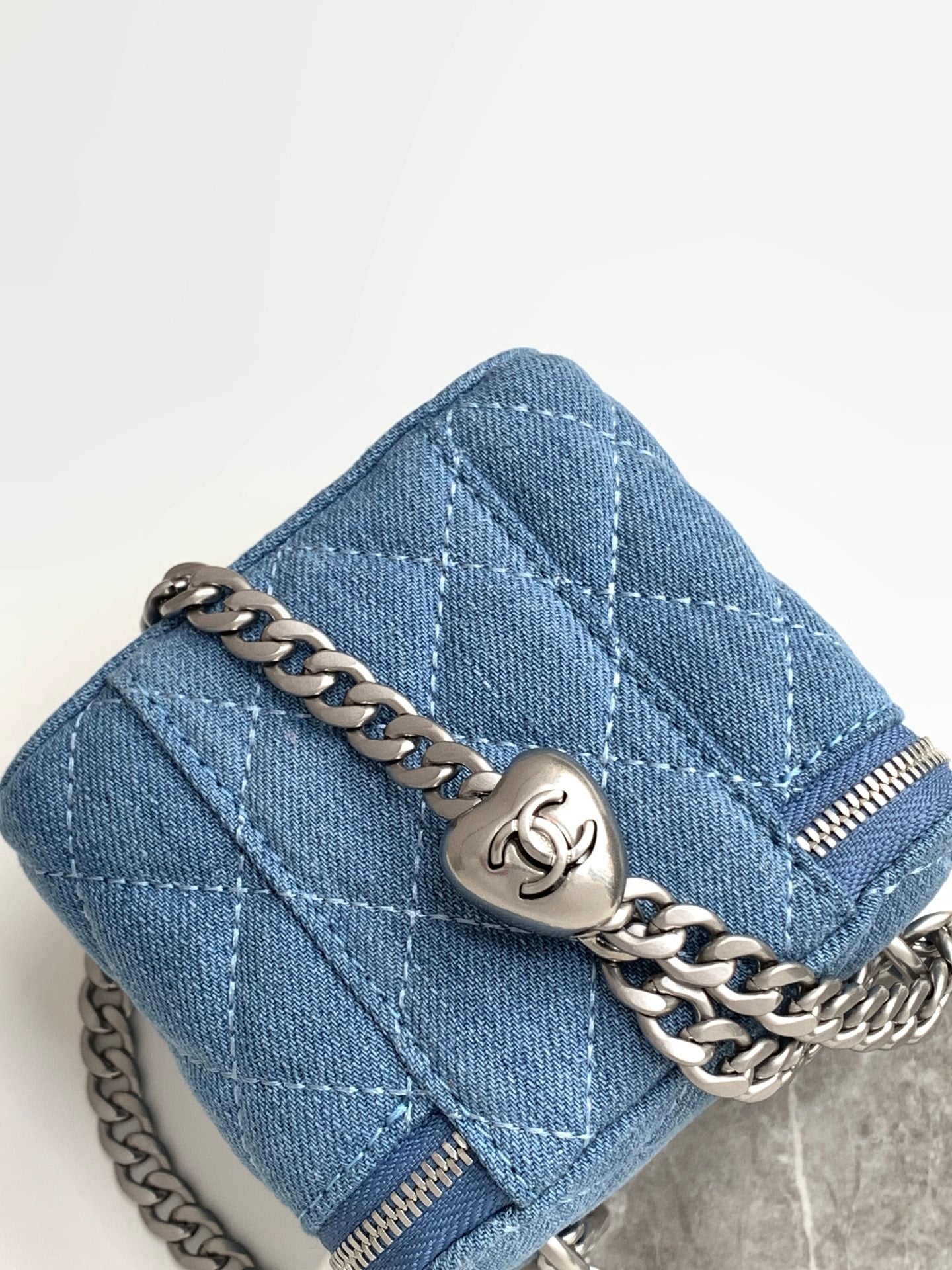 CHANEL 24K Vanity 11cm Blue Denim Silver Hardware