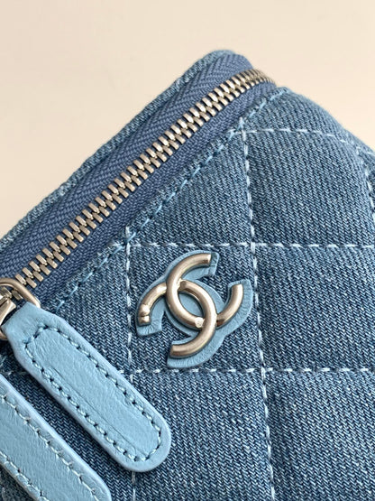 CHANEL 24K Vanity 11cm Blue Denim Silver Hardware