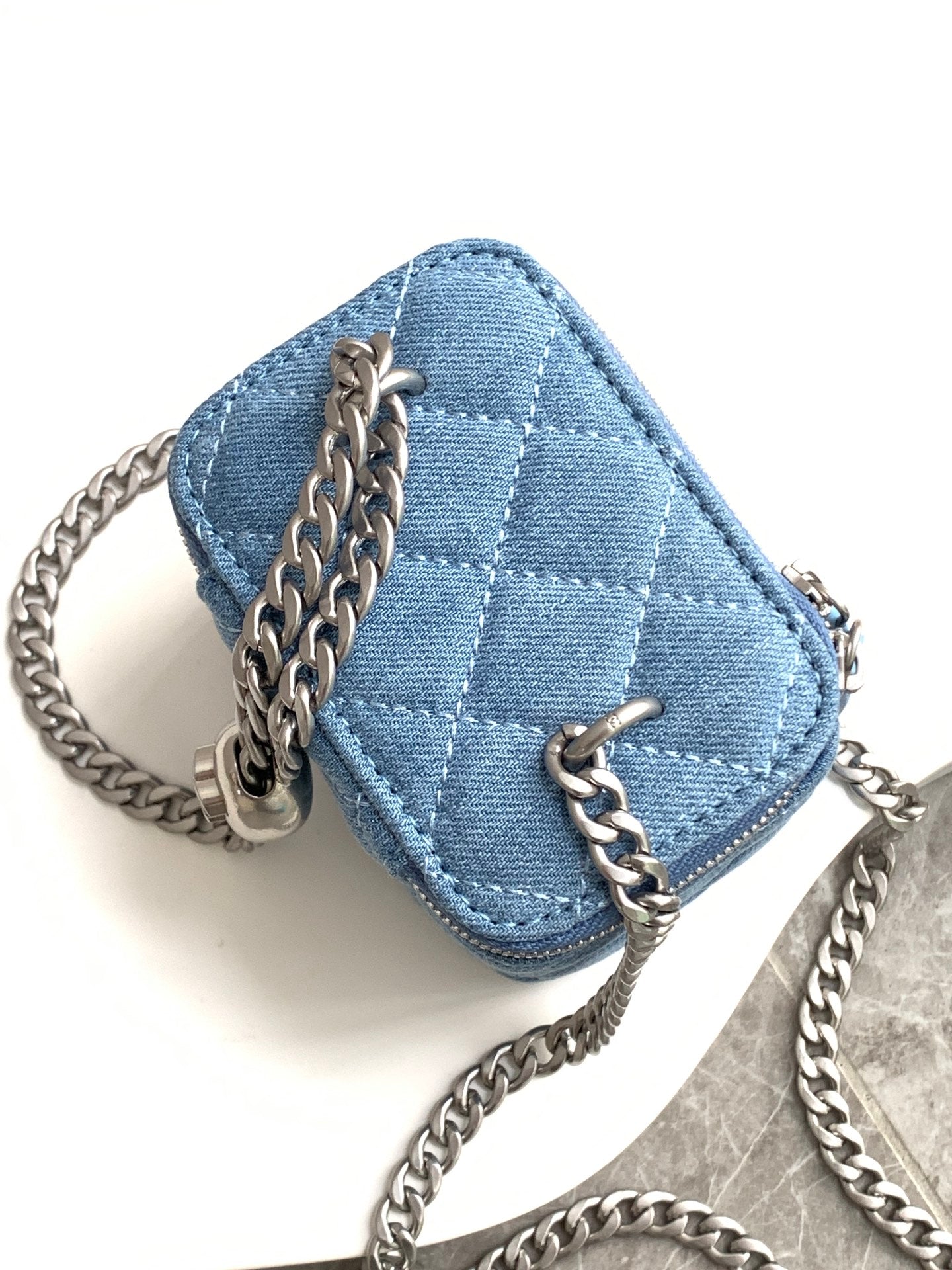 CHANEL 24K Vanity 11cm Blue Denim Silver Hardware