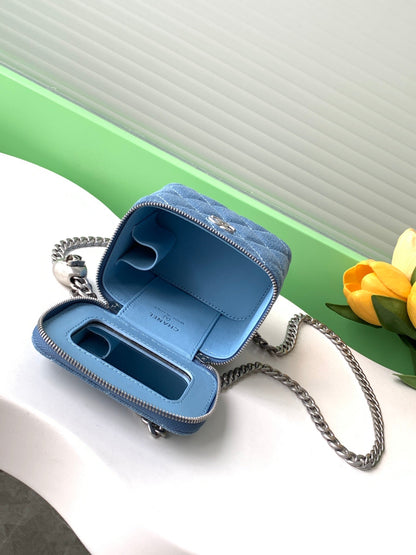 CHANEL 24K Vanity 11cm Blue Denim Silver Hardware