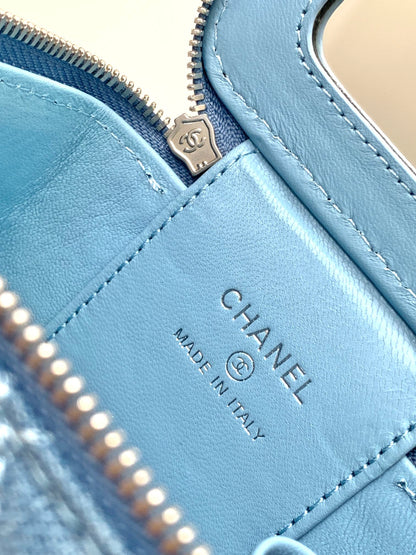 CHANEL 24K Vanity 11cm Blue Denim Silver Hardware