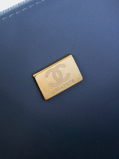 CHANEL 24K Flap Bag 20cm Multi Charm Blue Denim Gold Hardware