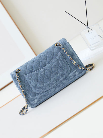 CHANEL 24K Flap Bag 20cm Multi Charm Blue Denim Gold Hardware