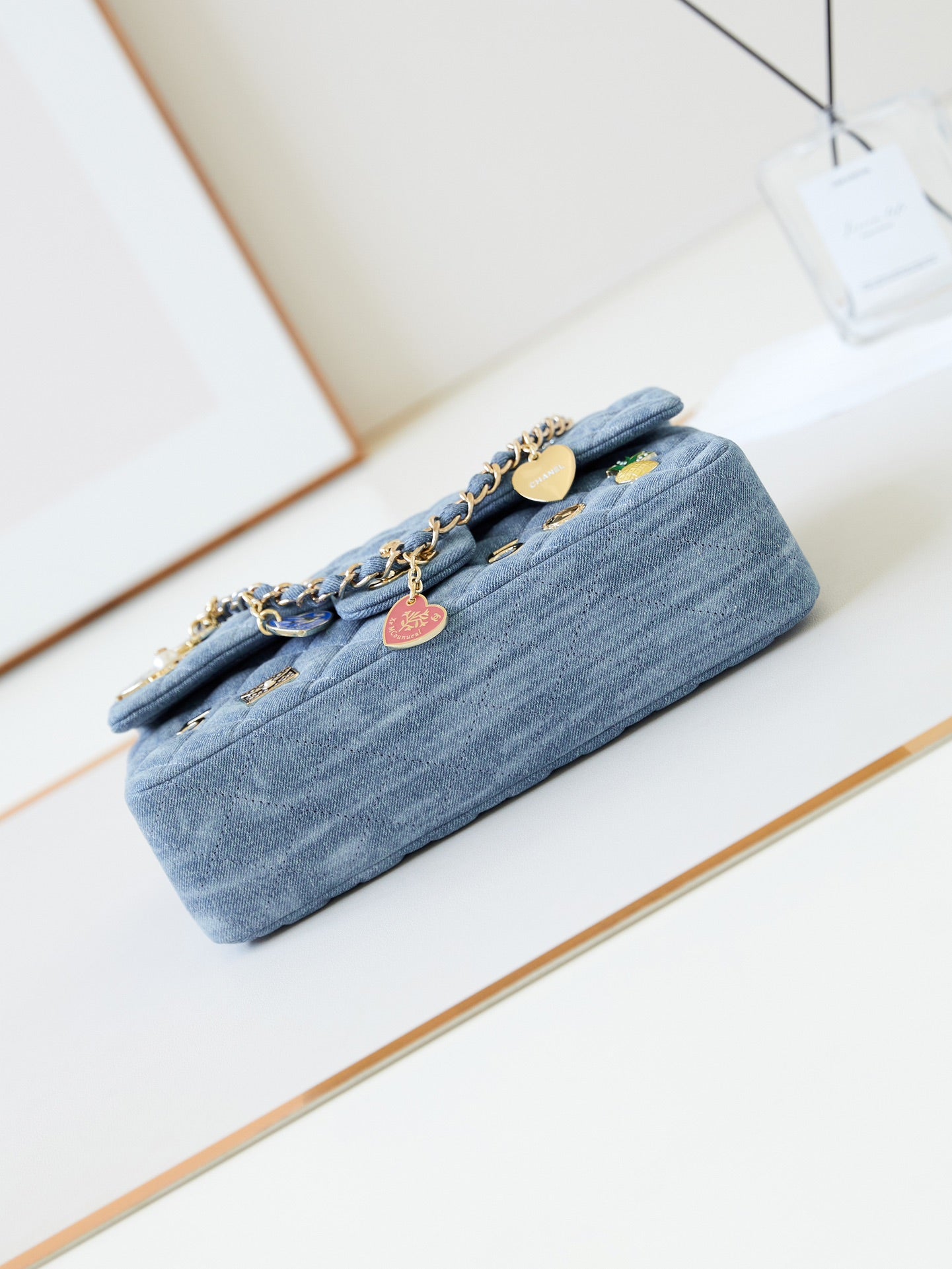 CHANEL 24K Flap Bag 20cm Multi Charm Blue Denim Gold Hardware