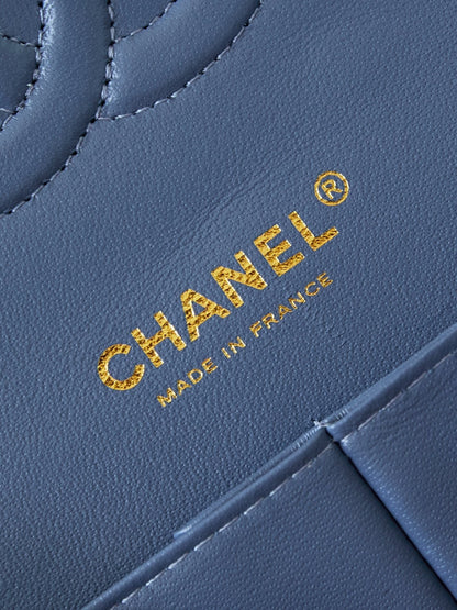 CHANEL 24K Flap Bag 20cm Multi Charm Blue Denim Gold Hardware