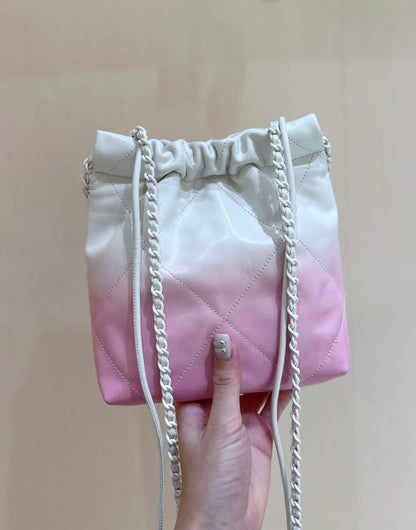 CHANEL cc22 mini hobo bag 20cm pink white lambskin silver hardware