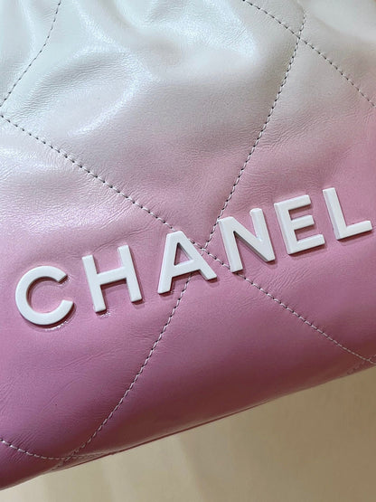 CHANEL cc22 mini hobo bag 20cm pink white lambskin silver hardware
