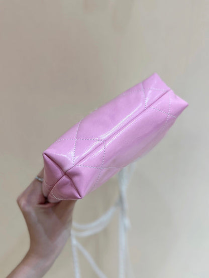 CHANEL cc22 mini hobo bag 20cm pink white lambskin silver hardware