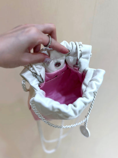 CHANEL cc22 mini hobo bag 20cm pink white lambskin silver hardware