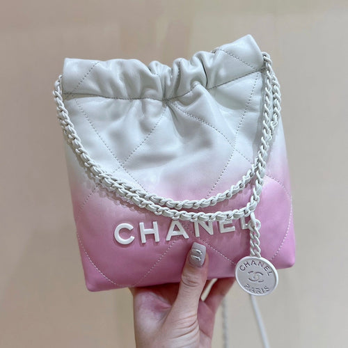 CHANEL cc22 mini hobo bag 20cm pink white lambskin silver hardware
