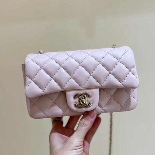 CHANEL 24K Mini Flap Bag 18cm Light Pink Lambskin Gold Hardware