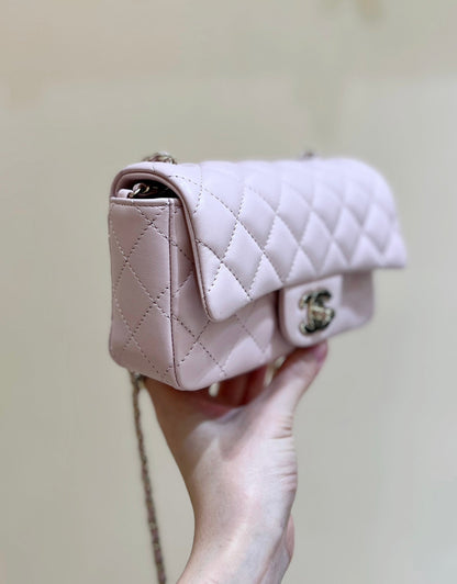 CHANEL 24K Mini Flap Bag 18cm Light Pink Lambskin Gold Hardware