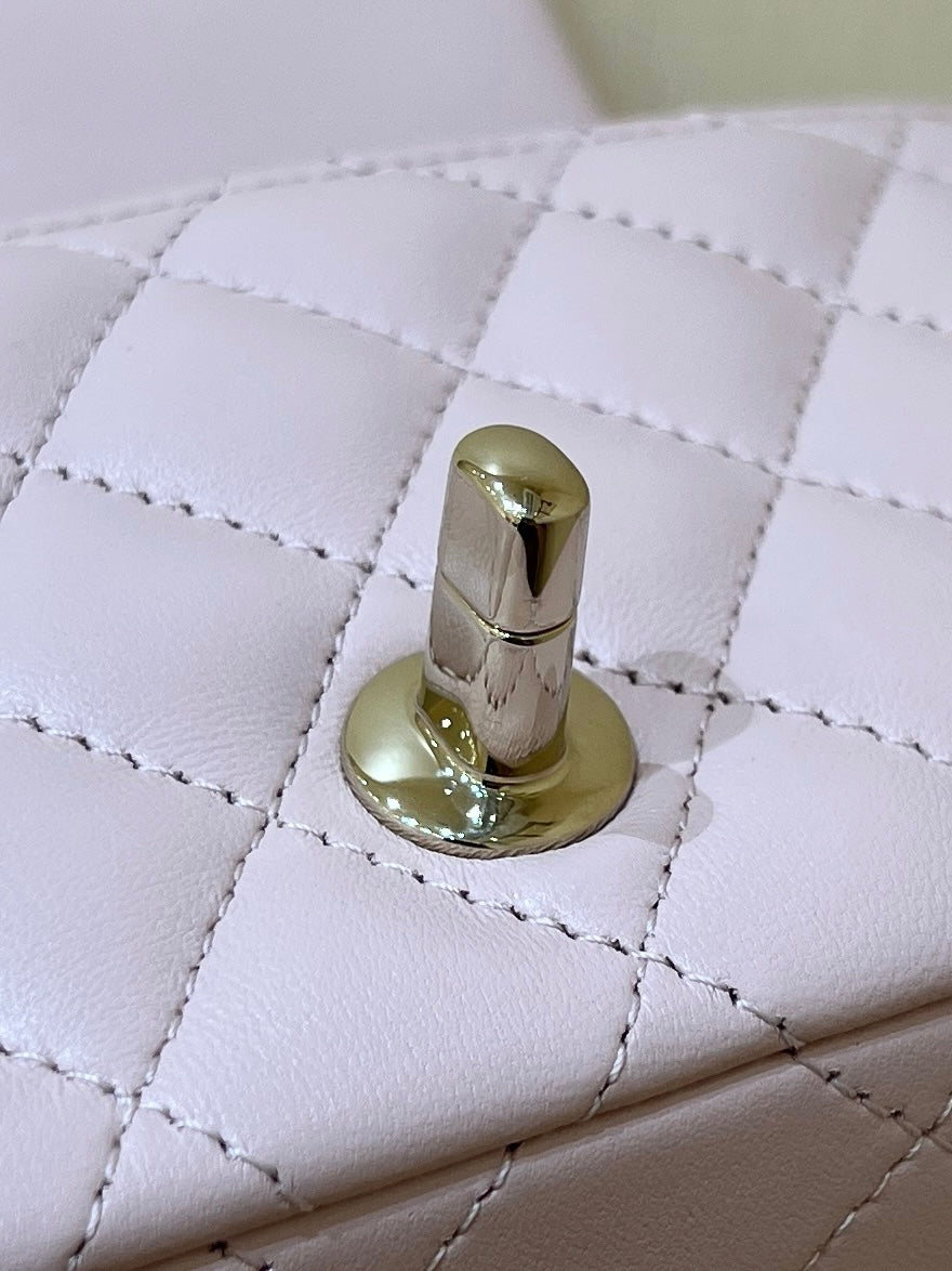 CHANEL 24K Mini Flap Bag 18cm Light Pink Lambskin Gold Hardware