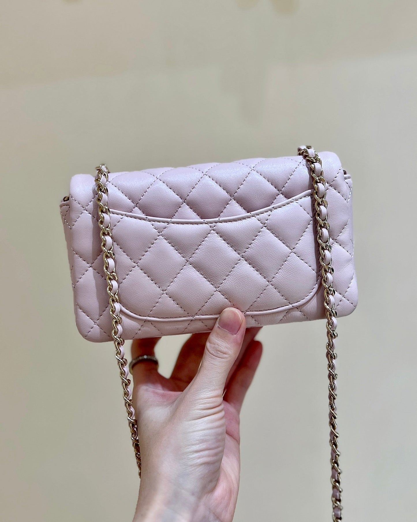 CHANEL 24K Mini Flap Bag 18cm Light Pink Lambskin Gold Hardware