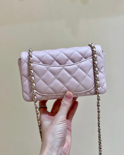 CHANEL 24K Mini Flap Bag 18cm Light Pink Lambskin Gold Hardware