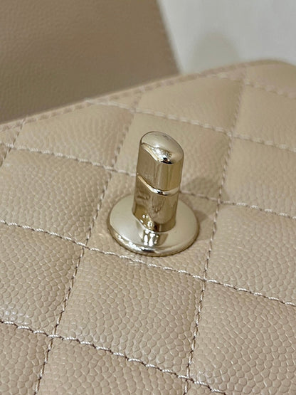 CHANEL 24K Coco Hanle Nano 18cm Beige Grained Calfskin Gold Hardware