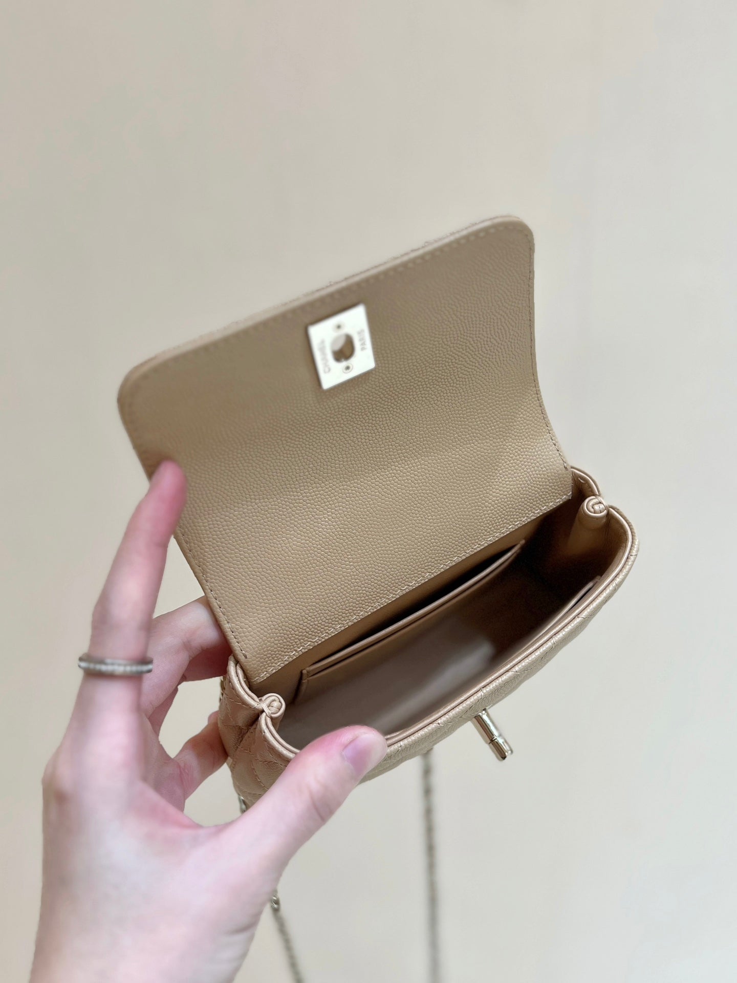 CHANEL 24K Coco Hanle Nano 18cm Beige Grained Calfskin Gold Hardware