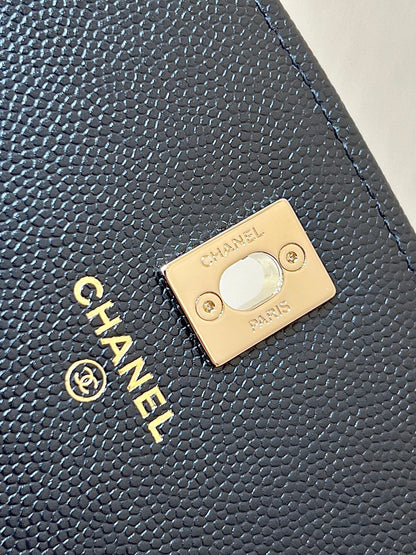 CHANEL 25C Mini Woc 18cm Black Grained Calfskin Gold Hardware