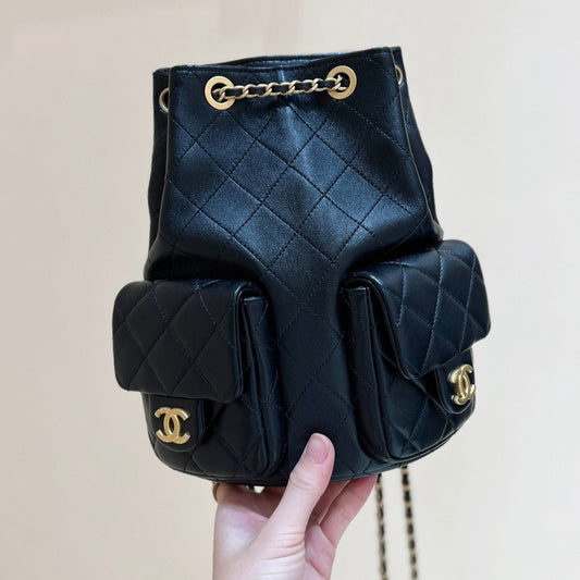 CHANEL 25C Backpack 18cm Black Calfsin Gold Hardware