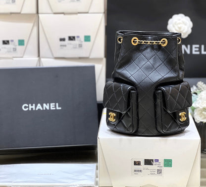 CHANEL 25C Backpack 18cm Black Calfsin Gold Hardware