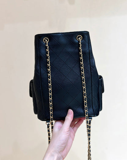 CHANEL 25C Backpack 18cm Black Calfsin Gold Hardware