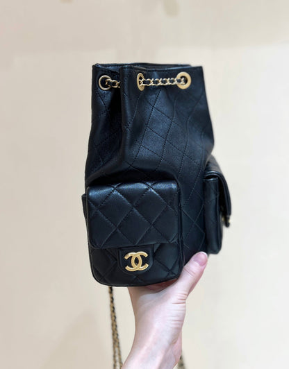 CHANEL 25C Backpack 18cm Black Calfsin Gold Hardware