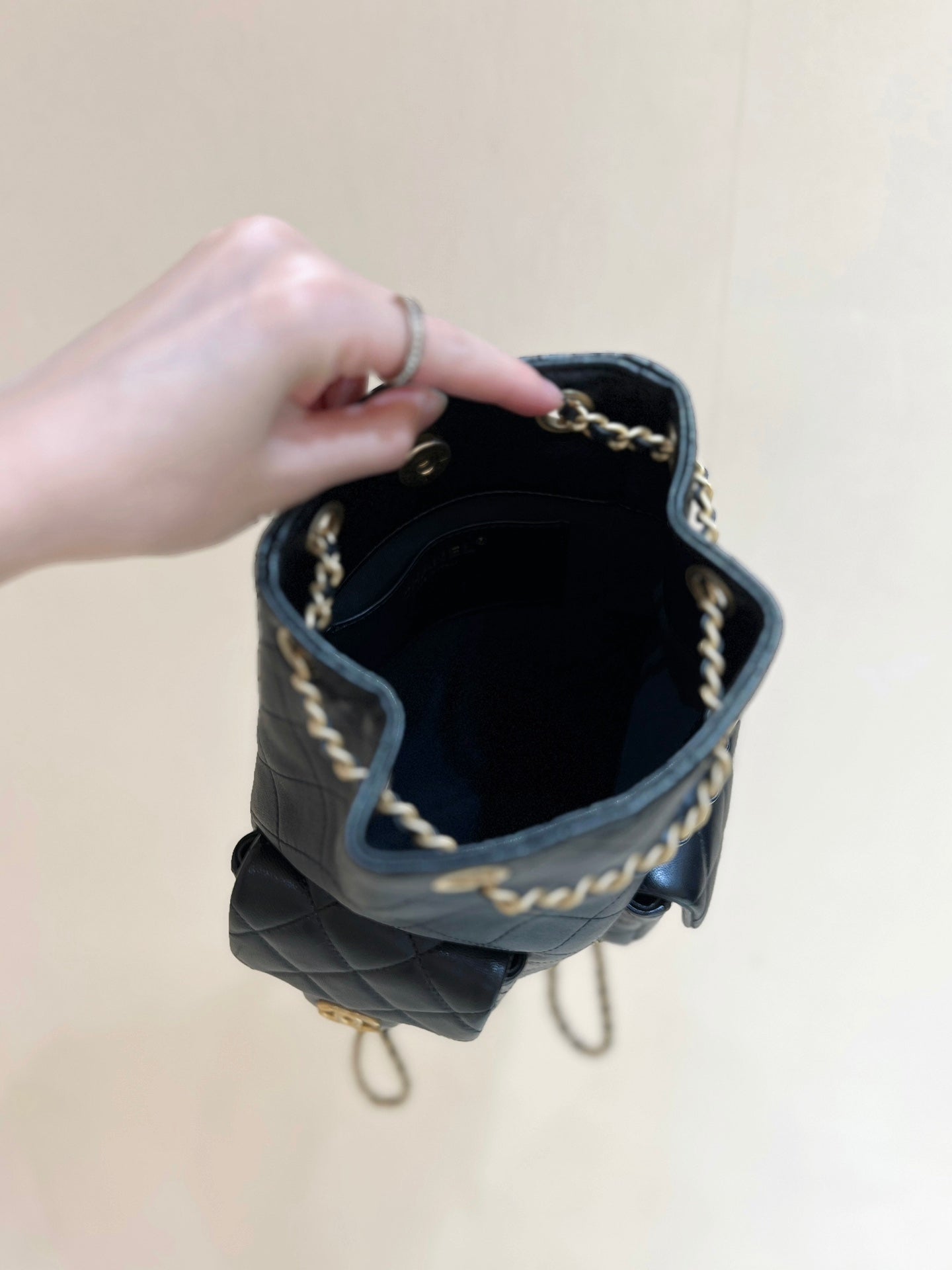 CHANEL 25C Backpack 18cm Black Calfsin Gold Hardware