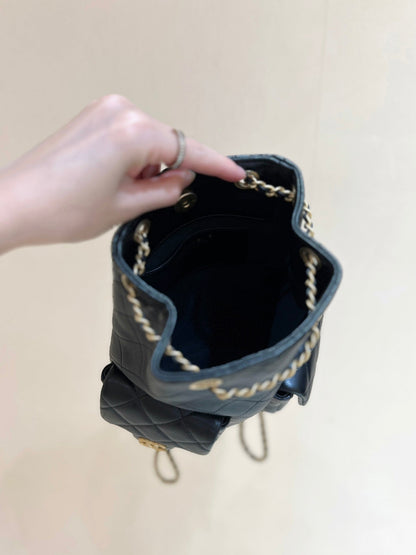 CHANEL 25C Backpack 18cm Black Calfsin Gold Hardware