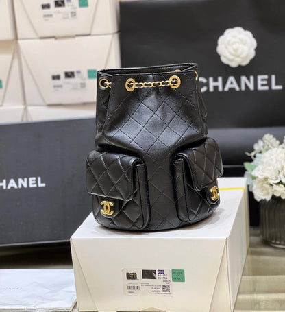 CHANEL 25C Backpack 18cm Black Calfsin Gold Hardware
