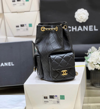 CHANEL 25C Backpack 18cm Black Calfsin Gold Hardware