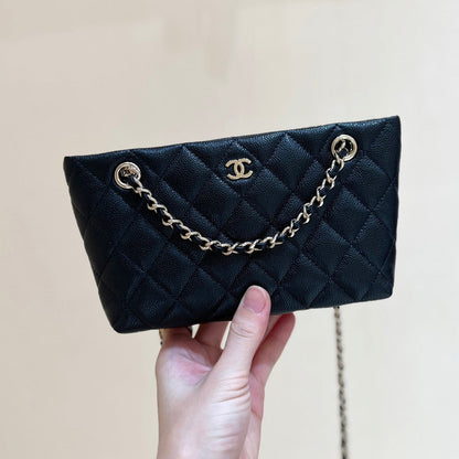 CHANEL 25C Small Tote 17cm Black Grained Calfskin