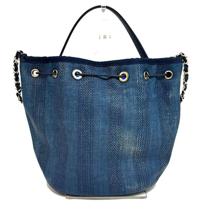 Chanel Raffia Leather Drawstring Shoulder Bag A57536