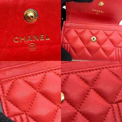 Chanel Boy Card Case Red Lambskin
