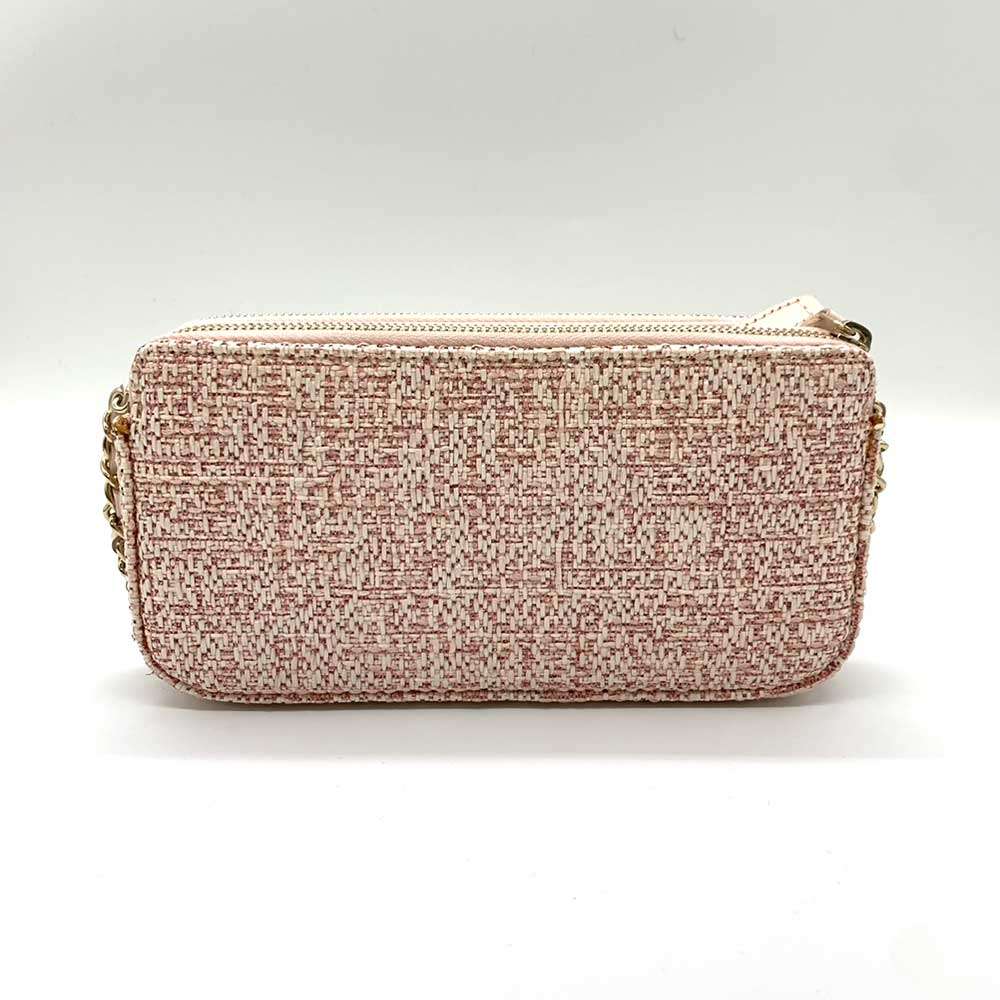 Chanel Tweed Chain Wallet Crossbody Pink