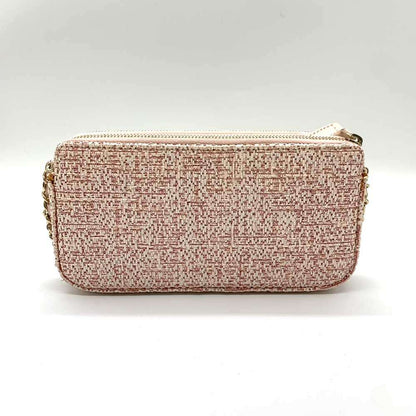 Chanel Tweed Chain Wallet Crossbody Pink