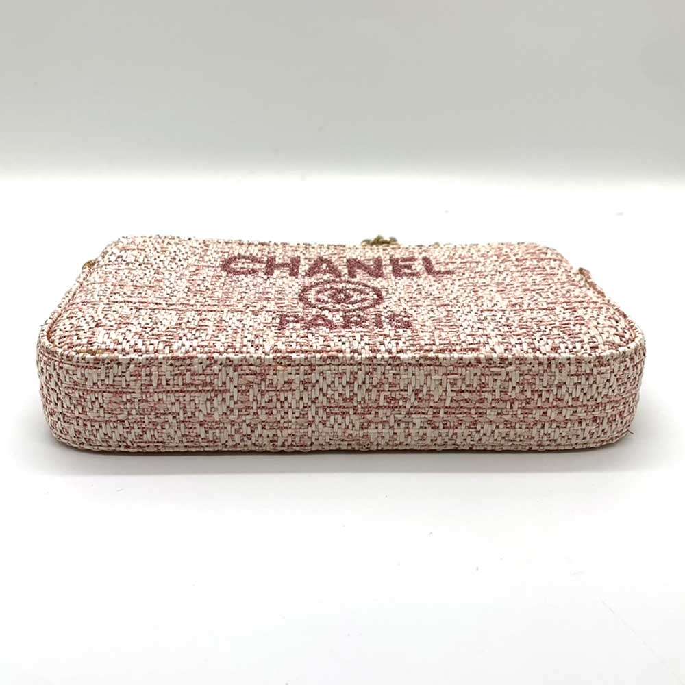 Chanel Tweed Chain Wallet Crossbody Pink