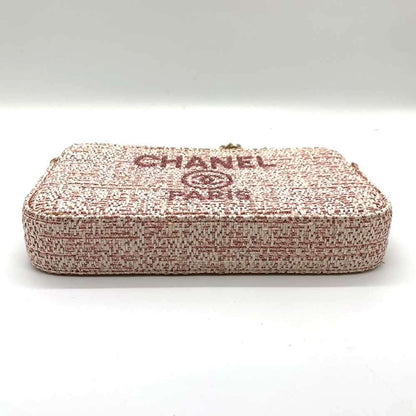 Chanel Tweed Chain Wallet Crossbody Pink
