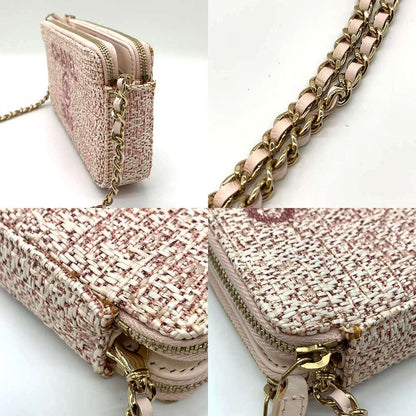 Chanel Tweed Chain Wallet Crossbody Pink