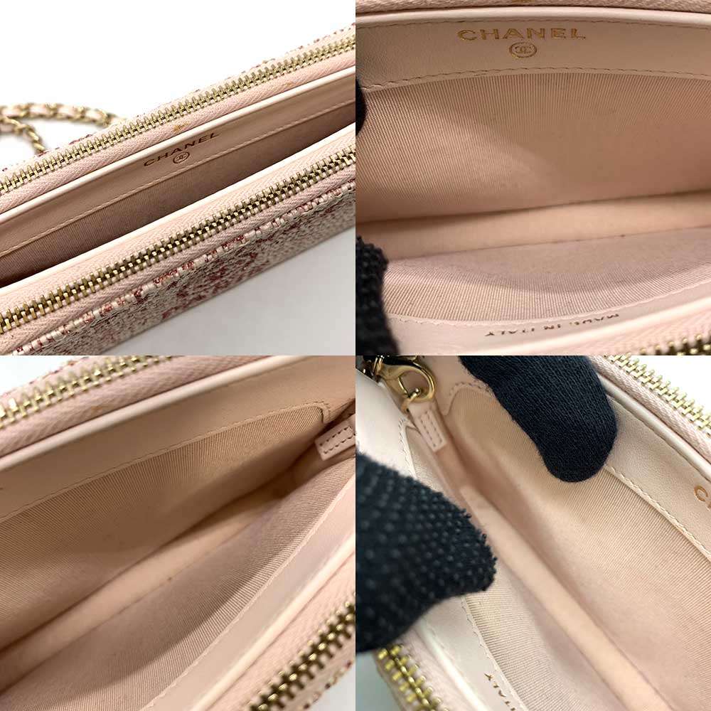 Chanel Tweed Chain Wallet Crossbody Pink