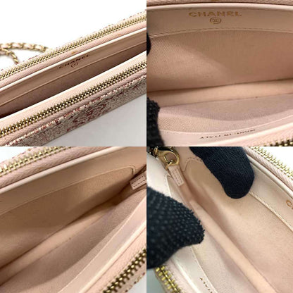 Chanel Tweed Chain Wallet Crossbody Pink