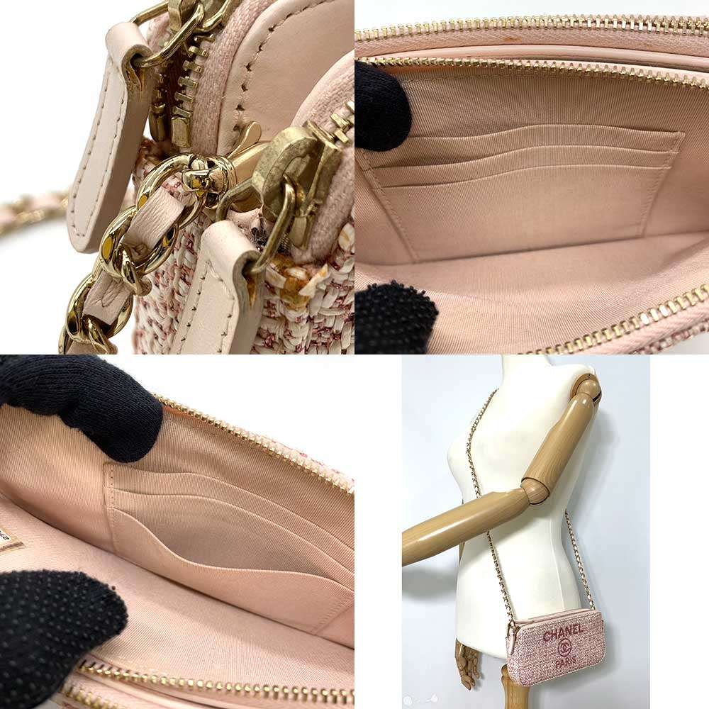 Chanel Tweed Chain Wallet Crossbody Pink